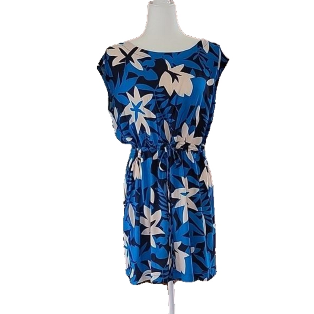 LOFT Tropical Floral Cap Sleeve Dress Size Large Petite
